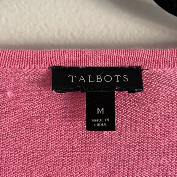 Talbots Women M Pink Split Neckline 3/4 Tie Sleeves Hamptons Linen Sweater - Picture 7 of 9
